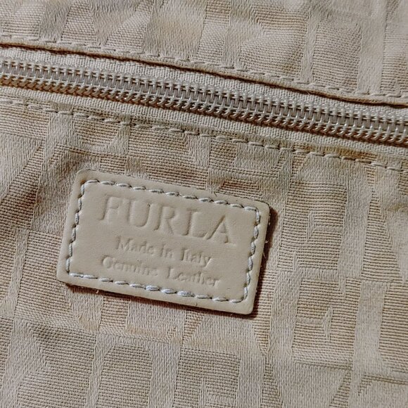 Furla Beige Soft Leather Tote Shoulder Bag Handbag Italy Dual Handles Spacious - Picture 3 of 11